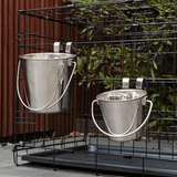 2 x 1.9L Stainless Steel Pet Parrot Feeder Dog Cat Bowl Water Bowls Flat Sided Bucket with Riveted Hooks