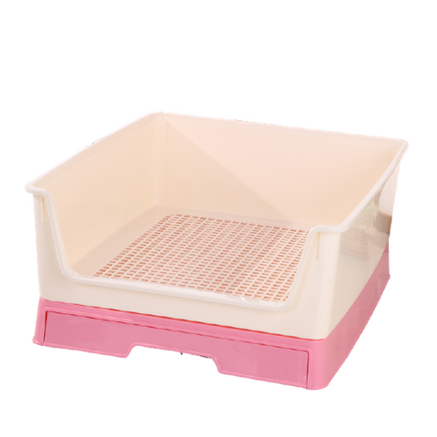 Medium Dog Potty Training Tray Pet Puppy Toilet Trays Loo Pad Mat With Wall Pink