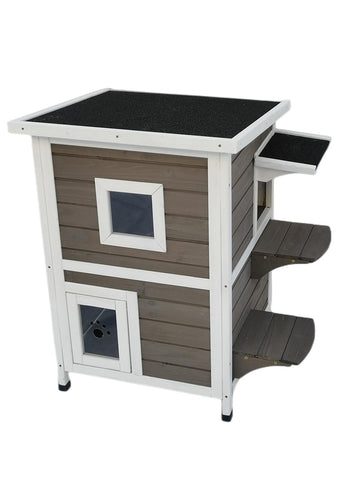 2 Story Cat Shelter Condo with Escape Door Rainproof Kitty House