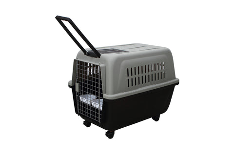 Large Plastic Kennels Pet Carrier Dog Cat Cage Crate With Handle and Wheel Black