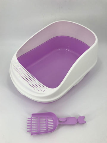 Large Portable Cat Toilet Litter Box Tray House with Scoop Purple
