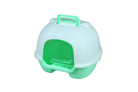 Portable Hooded Cat Kitten Toilet Litter Box Tray House with Handle and Scoop Green