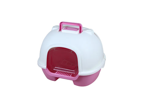 Portable Hooded Cat Toilet Litter Box Tray House with Handle, Scoop and Charcoal Filter Pink
