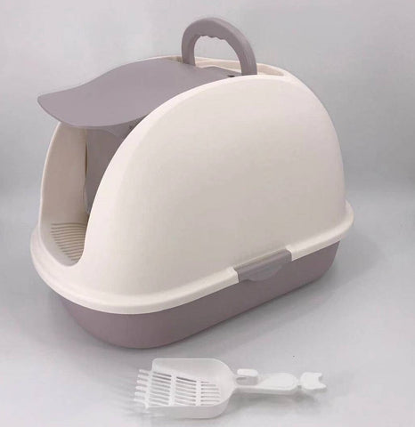 XL Portable Hooded Cat Toilet Litter Box Tray House w Charcoal Filter and Scoop White