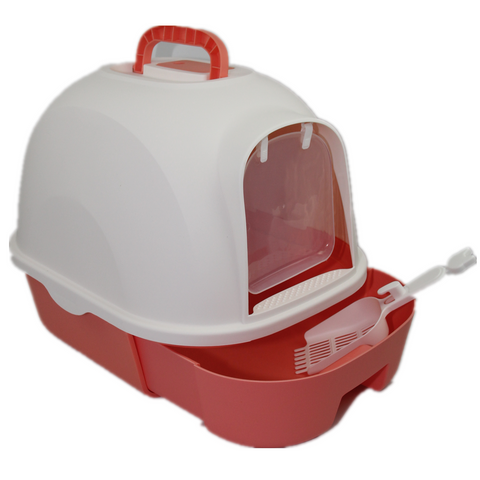 Large Hooded Cat Toilet Litter Box Tray House With Drawer and Scoop Red