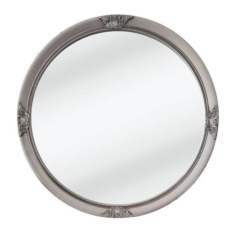 French Provincial Ornate Round Mirror - Antique Silver
