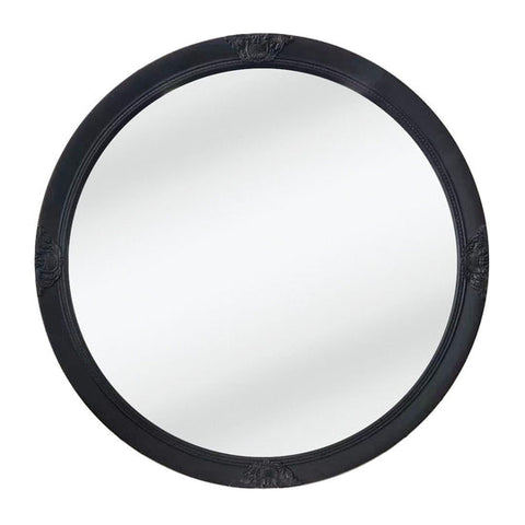 French Provincial Ornate Round Mirror - Black