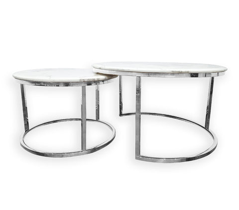 Nesting style Coffee Table - White on Silver - 60cm/40cm