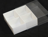 10 Pack of White Card Chocolate Sweet Soap Product Reatail Gift Box - 4 Bay Compartments - Clear Slide On Lid - 8x8x3cm