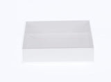 10 Pack of 8cm Square Wedding Invitation Coaster Favor Function product Presentation Cookie Biscuit Patisserie Gift Box - 2cm deep - White Card with Clear Slide On PVC Lid