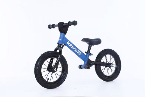 Bike Plus Kids Balance Bike Training Aluminium - Blue with Suspension - 12" Rubber Tyres - Foot Pegs -Ride On No Pedal Push