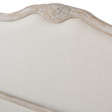 Queen Bedframe Linen Fabric Beige Oak Wood White Washed Finish Mattress Support
