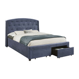 Queen Size Storage Bed Frame Upholtery Navy Blue Fabric with 2 Drawers