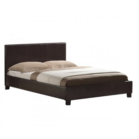 Double Size Leatheratte Bed Frame in Brown Colour with Metal Joint Slat Base