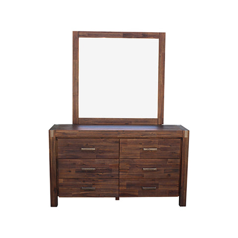 Dresser with 6 Storage Drawers in Solid Acacia & Veneer With Mirror in Chocolate Colour