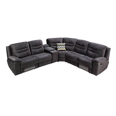 5 Seater Corner Couch Velvet Grey Fabric Recliner Sofa Lounge Set with Quilted Back Cushions
