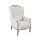 Oak Wood White Washed Finish Rolled Armrest 3+1+1 Seater Sofa Set Linen Fabric