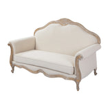 Oak Wood White Washed Finish Rolled Armrest 2 Seater Sofa Linen Fabric