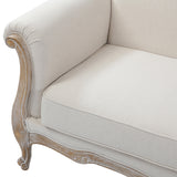 Oak Wood White Washed Finish Rolled Armrest 3 Seater Sofa Linen Fabric