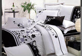 Queen Size Embroidery Tree and Leaf Pattern White Quilt Cover Set (3PCS)