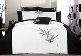 King Size Embroidered Bamboo Pattern White Quilt Cover Set (3PCS)
