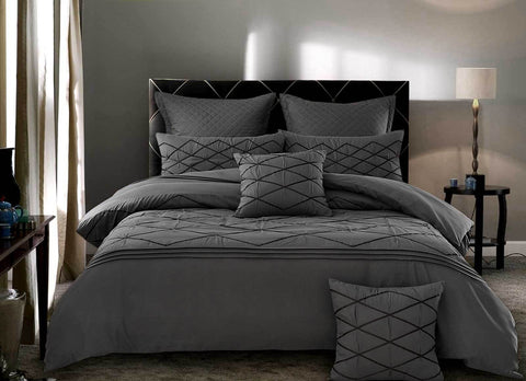 King Size 3pcs Embroidered Grey Quilt Cover Set