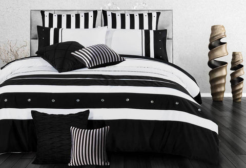 Queen Size Black White Striped Quilt Cover Set(3PCS)