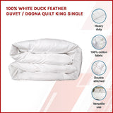 100% White Duck Feather Duvet / Doona Quilt King Single