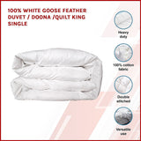 100% White Goose Feather Duvet / Doona /Quilt King Single