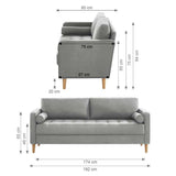 Cassandra 3 Seater Sofa Couch Light Grey