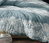 King Size 3pcs Duckegg Blue Floral Quilt Cover Set